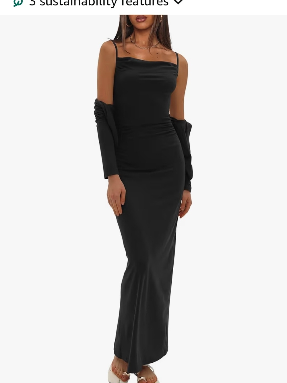 Elegant Black Satin Slip Maxi Dress with Spaghetti Straps